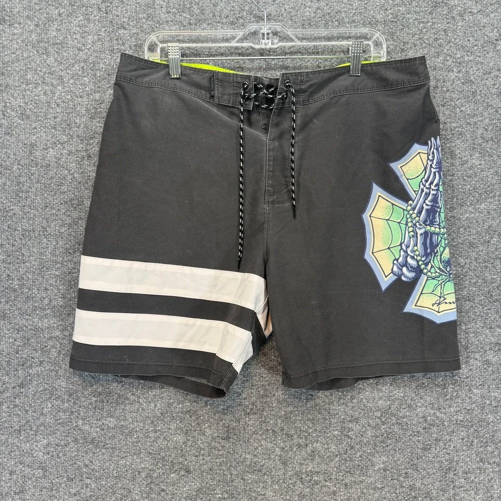 Hurley Board Shorts Mens 36 Black Skeleton Graphic Filipe Toledo Phantom Y2K